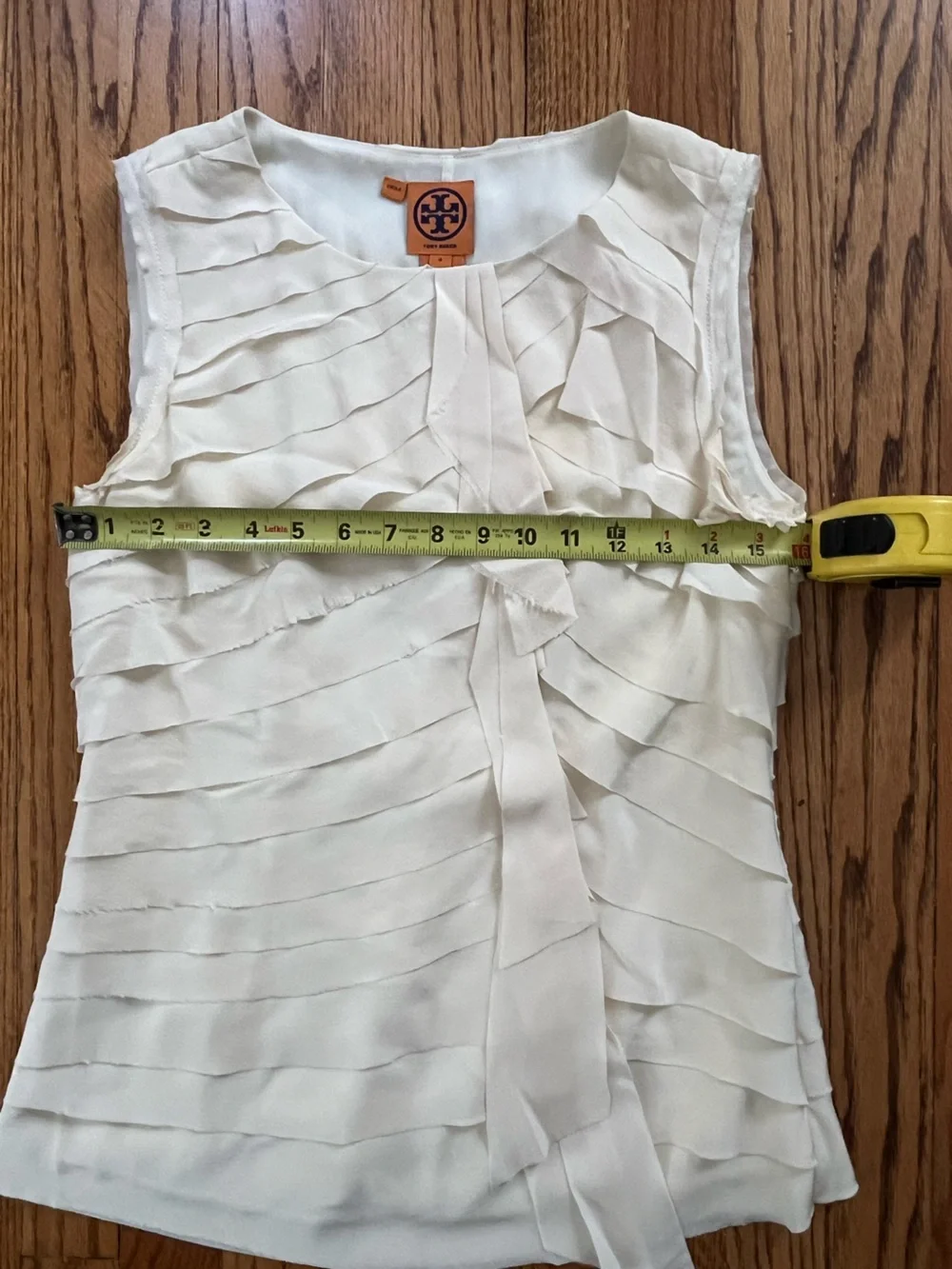 Tory Burch Silk Top Sz 4 Tiered Layered Ruffle Front Sleeveless Top Color Cream